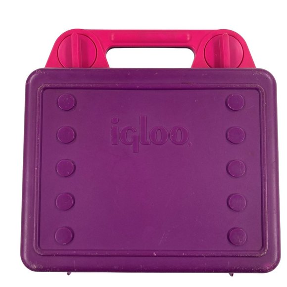 90s Vintage IGLOO Lunch Box Cool Kase Hard Case Pink Purple Plastic Retro - Picture 1 of 10